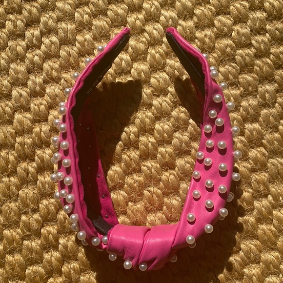 NWT SSYS Pink Faux Leather with White Pearls Knotted Headband - Picture 4 of 7